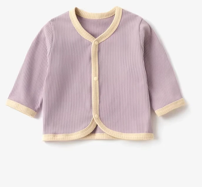 Spring Autumn 2024 New Baby Knit Jacket Baby Cardigan Boys and Girls Thin Knitted Cotton Color-Blocked Long Sleeve Tops