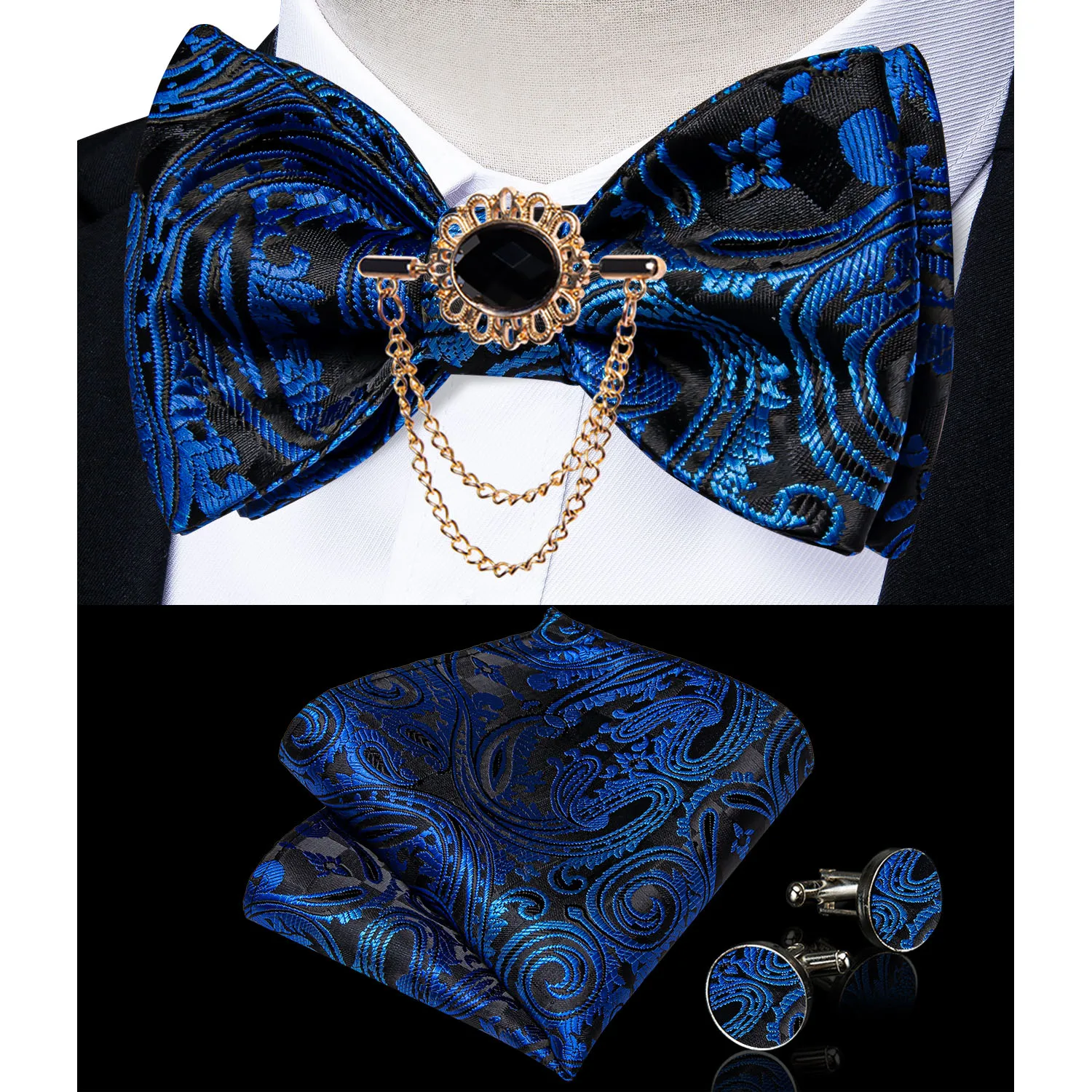 Papillon da uomo blu royal tinta unita cravatte paisley set moda cravatta spilla da uomo farfalla nodo papillon accessori regalo