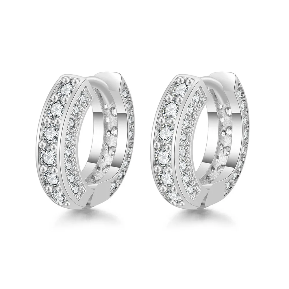 Hip Hop Round Hoop Earrings for Men Crystal Cubic Zirconia Fashion Versatile Male Jewelry Trend Circle Earring Gift
