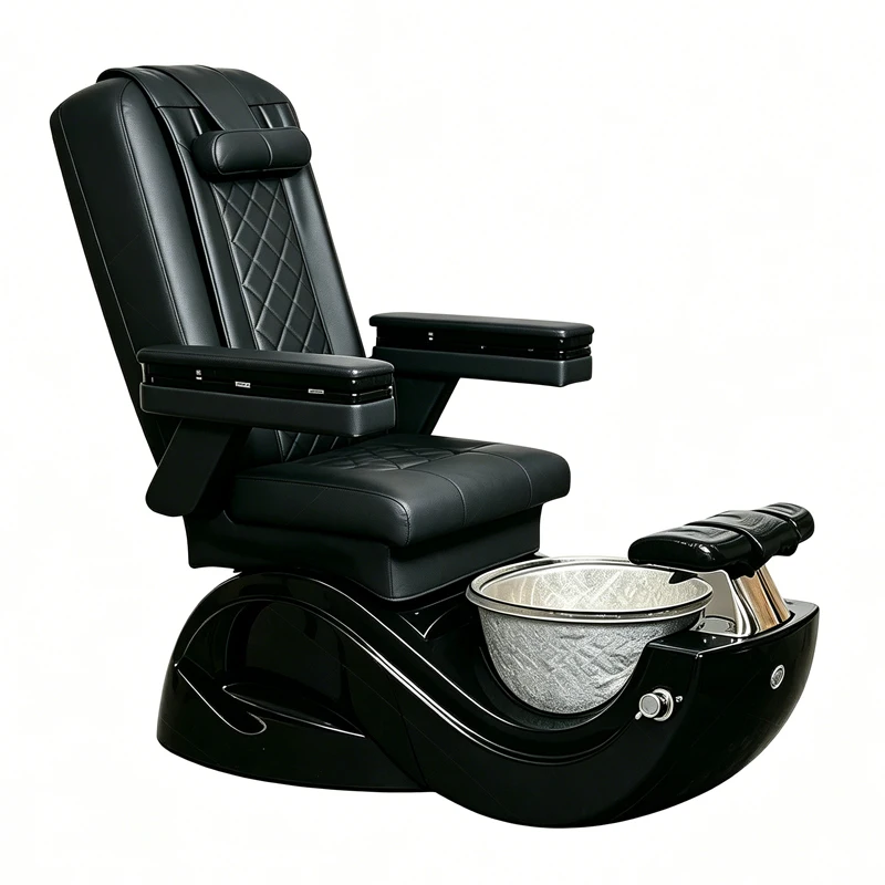 Modern Electric Reclining Pedicure Chair Adjustable PU Leather Backrest Colorful Ceramic Basin Massage Iron for Spa Nail Salon
