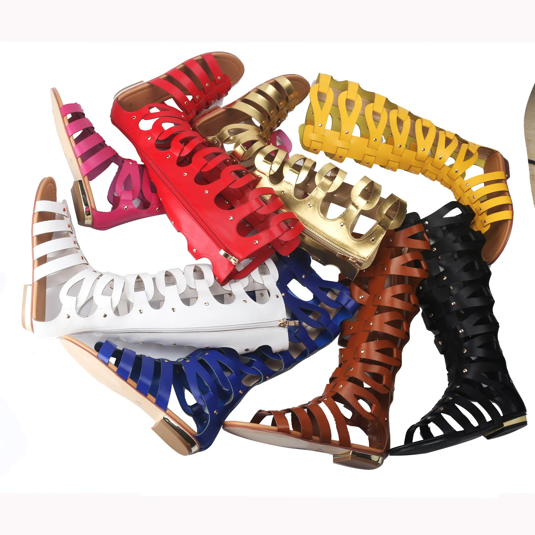 

Удобные сандалии на плоской подошве, римские сандалии с вырезами, ботинки с задней молнией, разноцветные ботинки, обувь в дизайнерском стиле, обувь флуоресцентных цветов