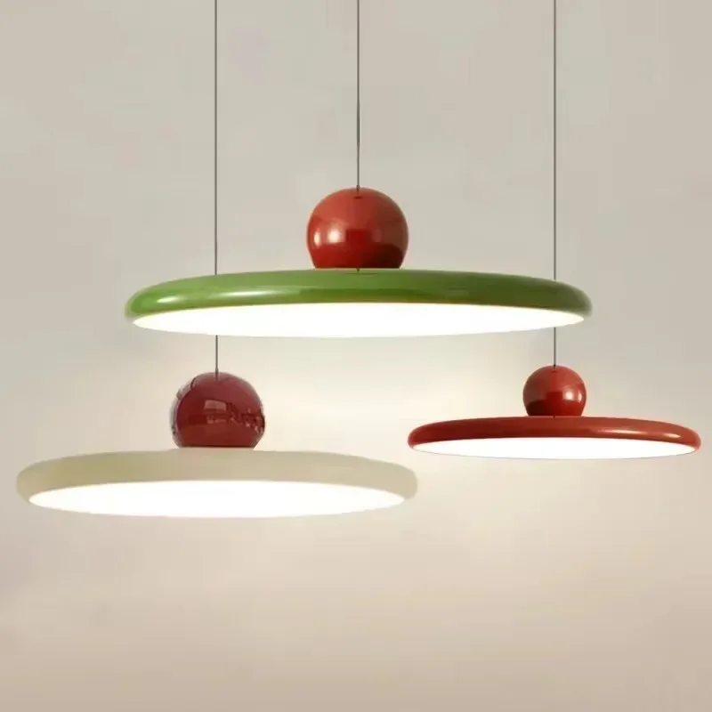 

LED Nordic Pendant Light Macaroon Cream Color Wind Flying Saucer Lamp Bedroom Study Living Room Cafe Indoor Restauran Decoration