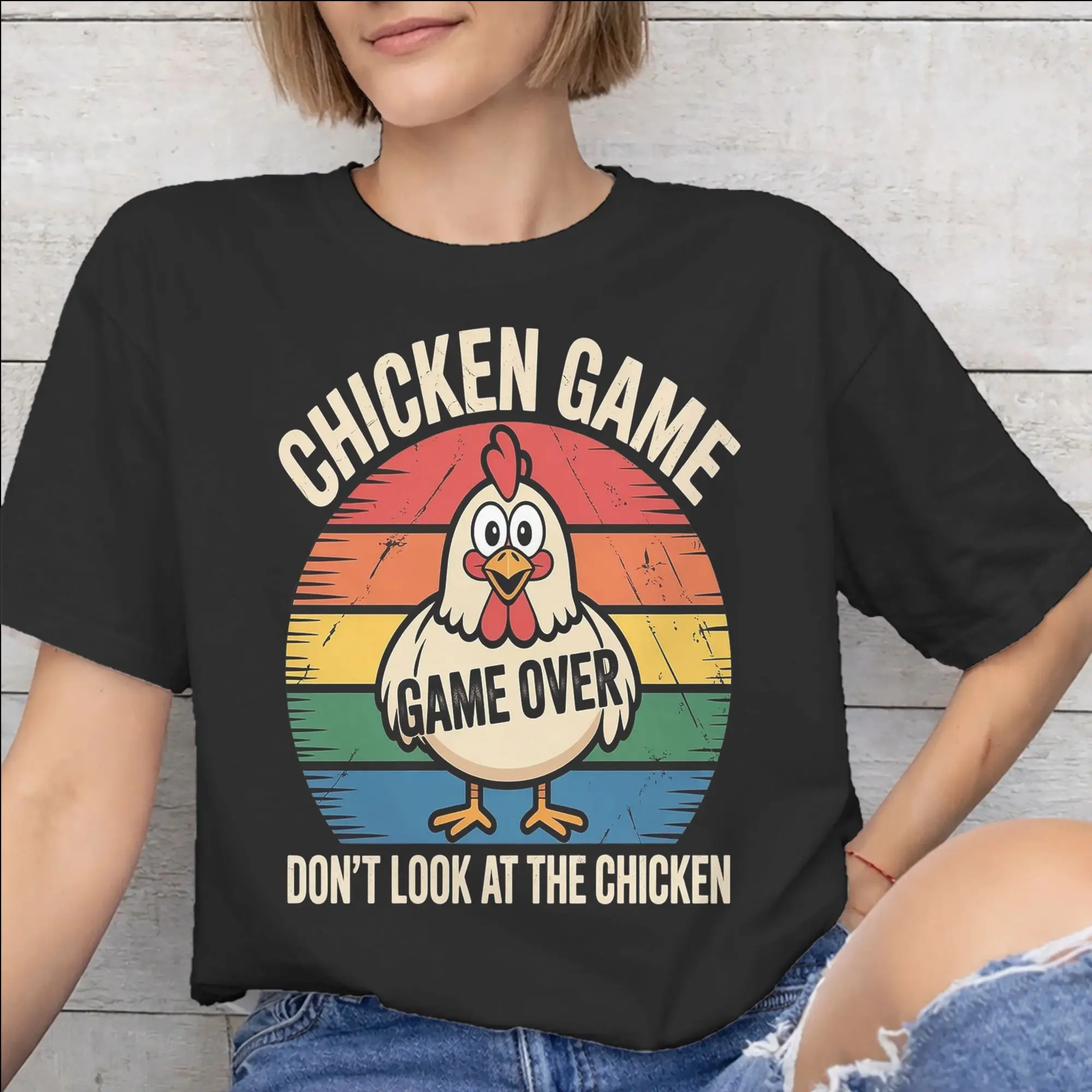 Chicken Game Dont Look At The Chicken Merch Unisex T Shirts 100% Cotton Tee Graphic Printing  T-shirt Clothes