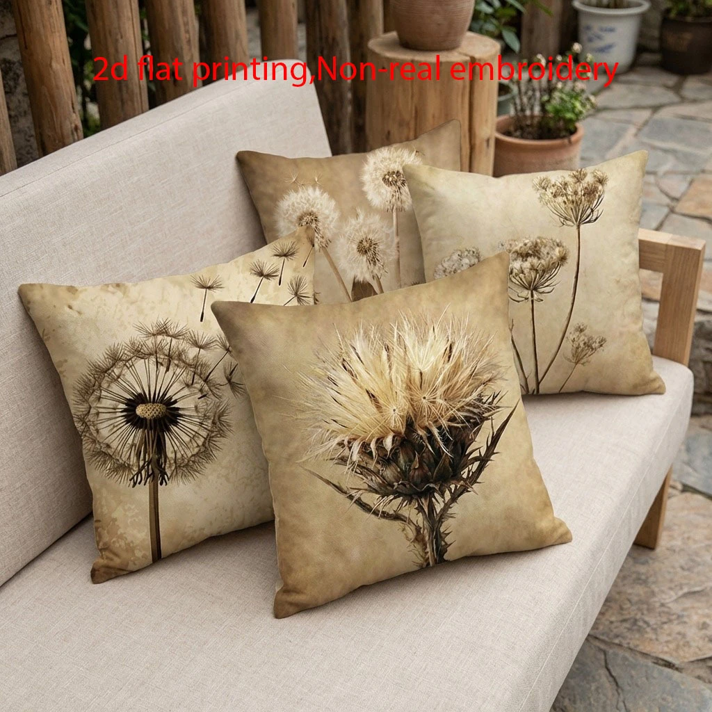 1PC 2D Flat Vintage Dried Wild Floral Throw Pillow Covers Rustic Farmhouse Home Decor Cushion Cases No Pillow Core