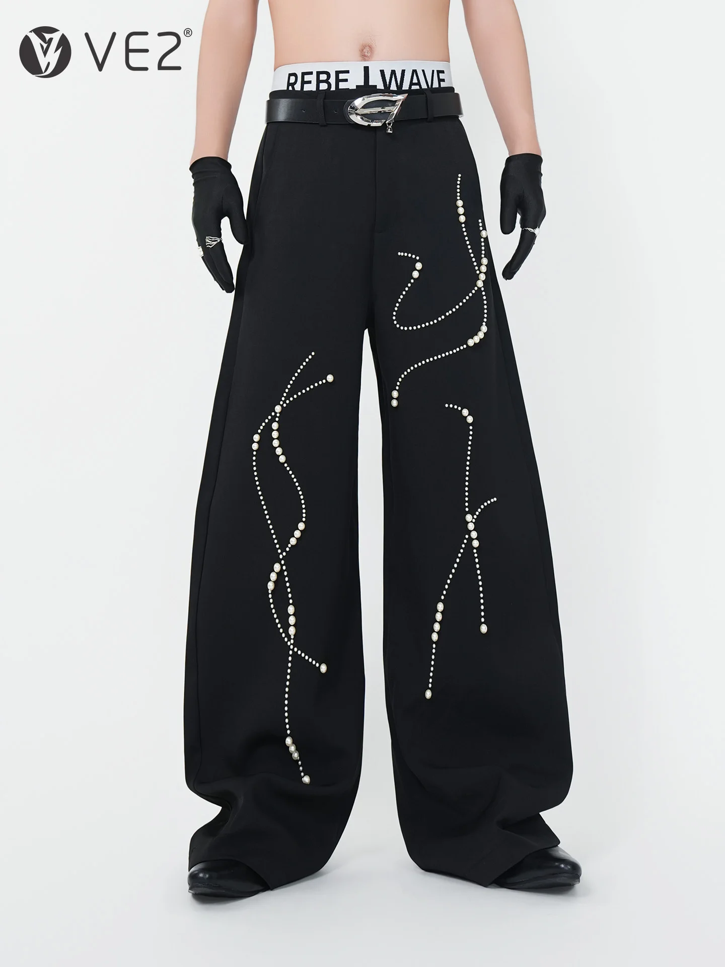 

VE2 Men's Straight Leg Wide Leg Pants Non-ironing Luxury Loose Knife Trousers Casual Long Pants Polyester Fabric