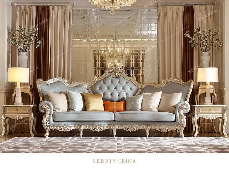 CX solid wood palace carved first layer cowhide sofa large apartment European luxury sofa group