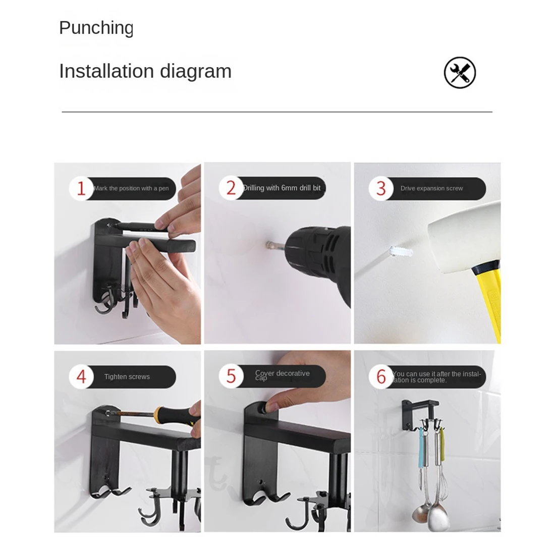 Multifunctional Tableware Rack Retractable No Drill Storage Rack Space Aluminum Kitchen Hook Rotating Kitchen Storage