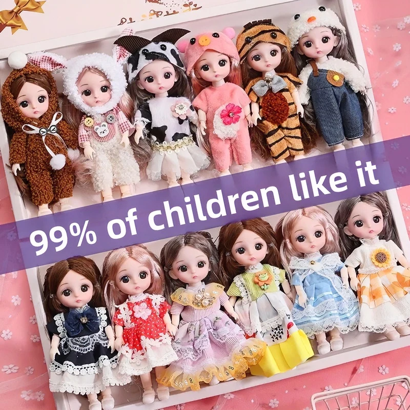 

17cm BJD Doll 6PCS Set Mini Princess Dolls With Clothes Shoes Dress Up Toy Girls Birthday Gift Box Kids Fashion Toy For Children