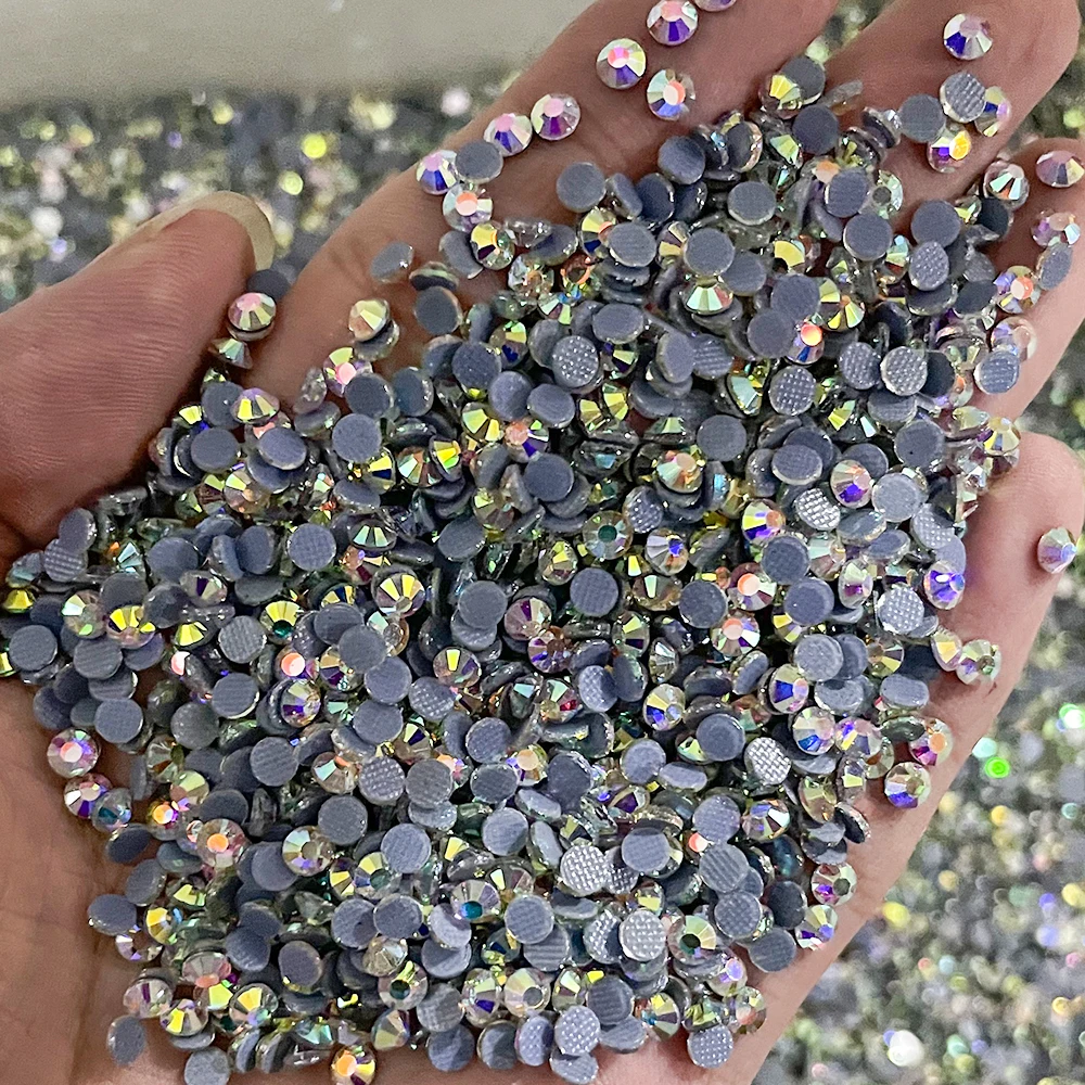 Topkwaliteit Luxe Doorzichtige Hotfix Steentjes Super Glanzend Glas Strass Ijzer Op Kristal Hete Fix Strass Voor Stof Kleding