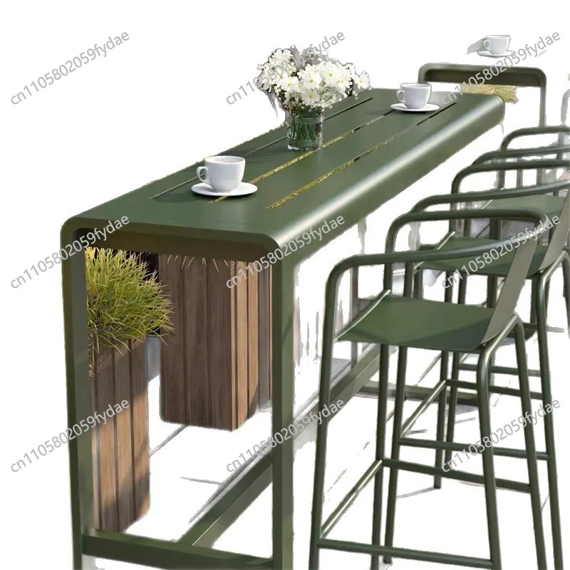 Mesa de bar moderna para exteriores, para balcón, patio, ventana, mesa larga y estrecha, para terraza, cafetería, mesa alta y sillas