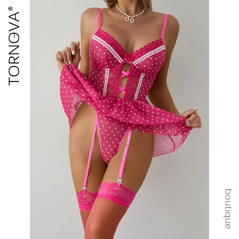 

Tornova Sexy Women Embroidery Lace Interesting Night Skirt Stockings Patchwork Skinny Hollow Out Spaghetti Strap Night Skirt
