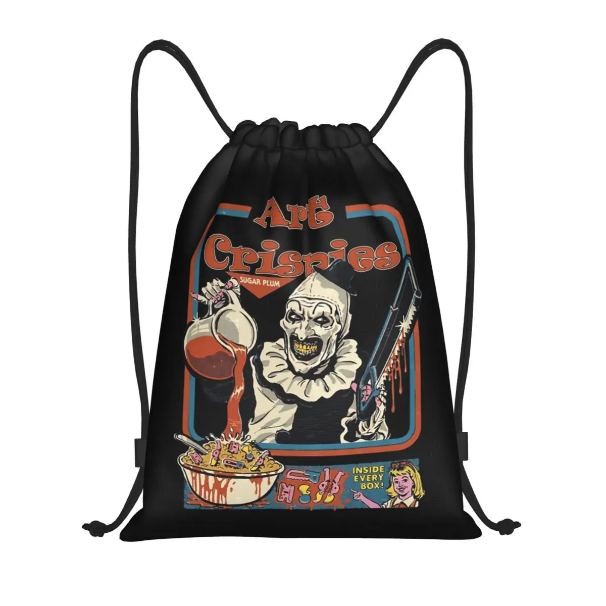 Art Crispies Terrifiers Halloween Drawstring Bag Women Men Foldable Sports Gym Sackpack Shopping Storage Backpacks