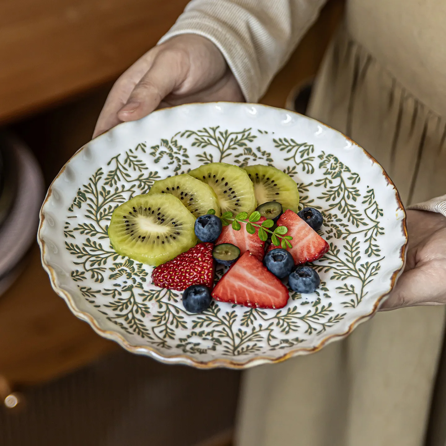 DSA Plate Beautiful Tableware Ceramic Vegetable Plate French Printed Plate Household  High Value Fruit Salad