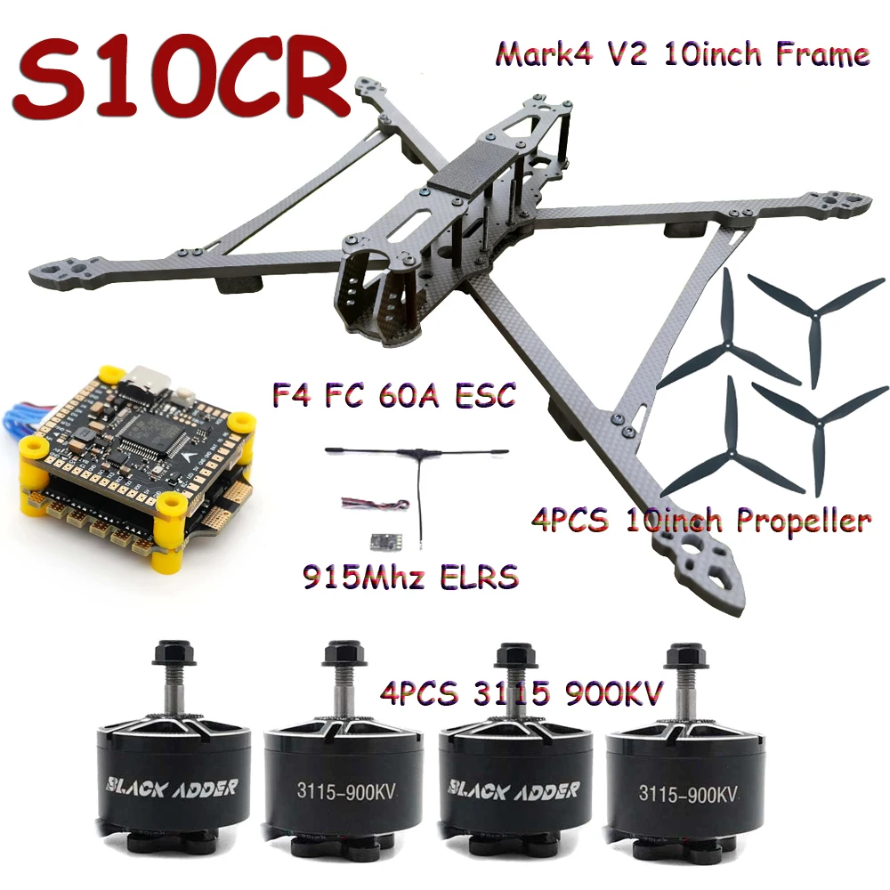 Mark4 V2 10 inch FPV Frame Combo Set F405 V3S FC 60A 4-in-1 ESC 3115 900KV Motor Propeller ELRS voor RC FPV Freestyle Racing Drone