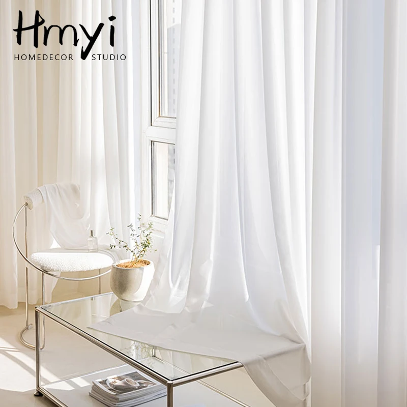High Quality White Solid Tulle Curtains For Living Room Window Home Decor Bedroom Thick Curtains Ready-made Cortinas Drapes