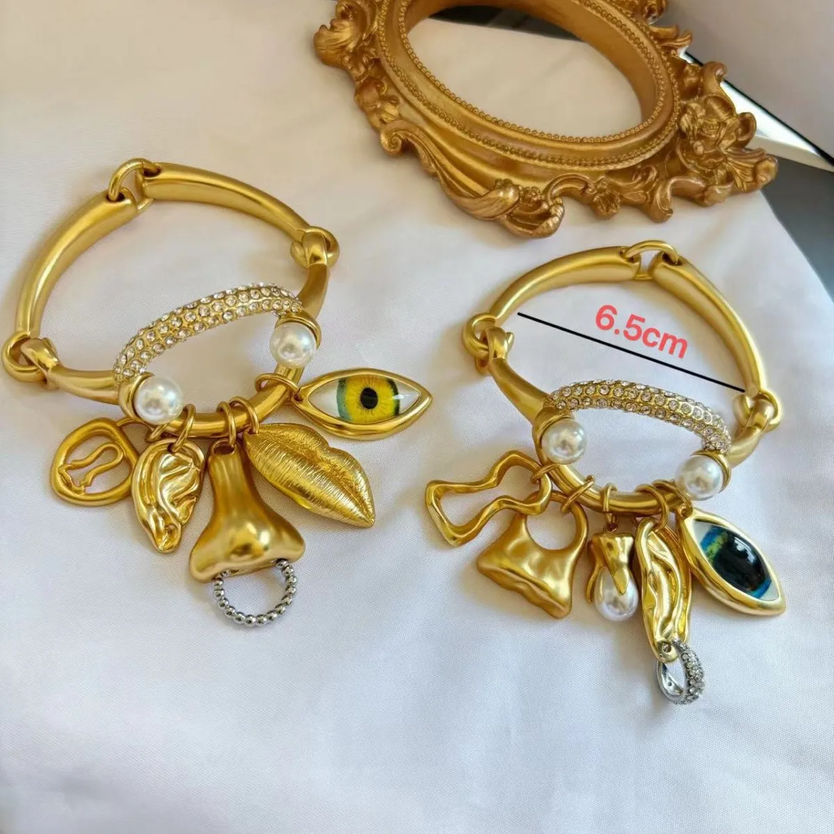 Fashion Brass Gold Plated High Quality Facial Features Eyes Bracelet  Women Europe Brand Art Design Luxury Jewelry