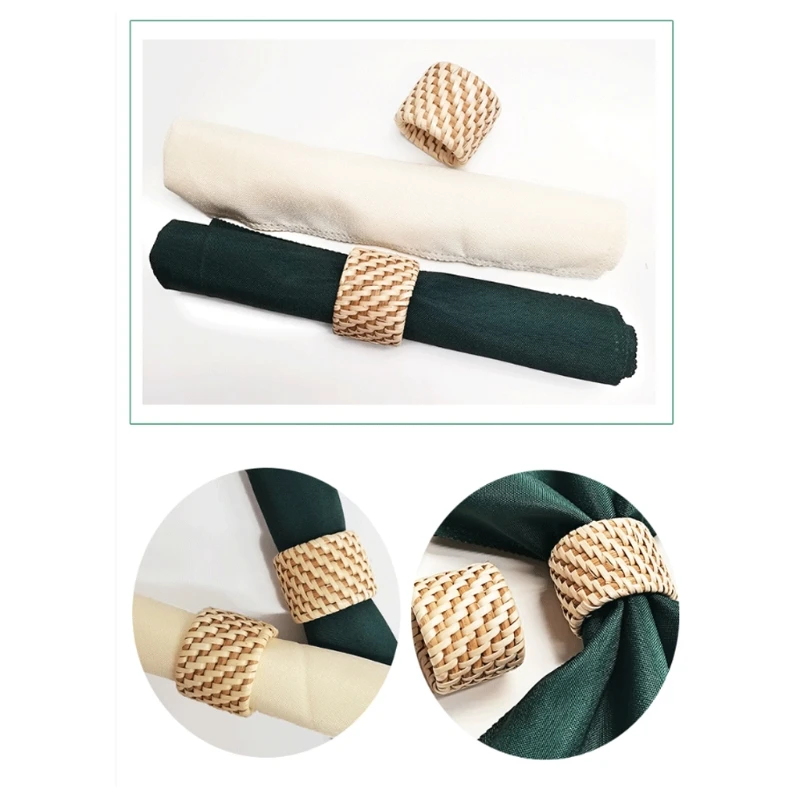 Woven Rattan Material Napkin Rings Farmhouse Napkin Ring Handmade Natural Rustic Napkin Holder Braided Serviette Buckles