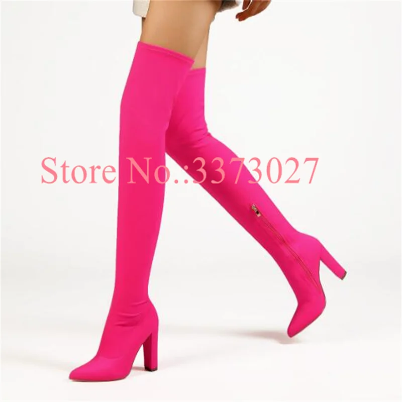 Purple Elastic Long Boots Woman over-the-knee Boots Thin Heel Booties 2019 Hot Fashion Autumn Winter Female Dress Shoes