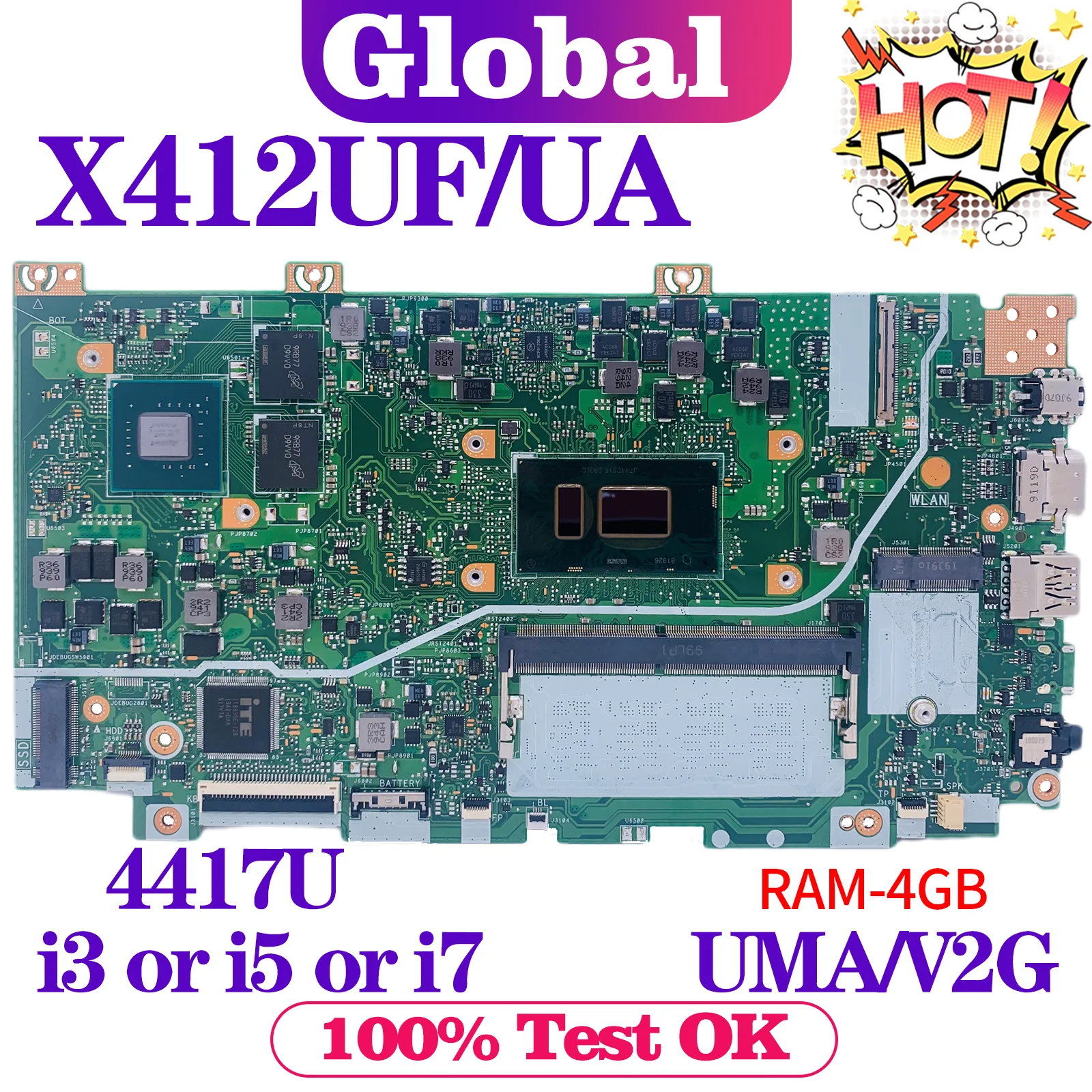 

KEFU Mainboard For ASUS X412UF For ASUS X412UA X412U X412UB F412U J412U A412U Laptop Motherboard I5 I7 7th/8th Gen 4G/RAM