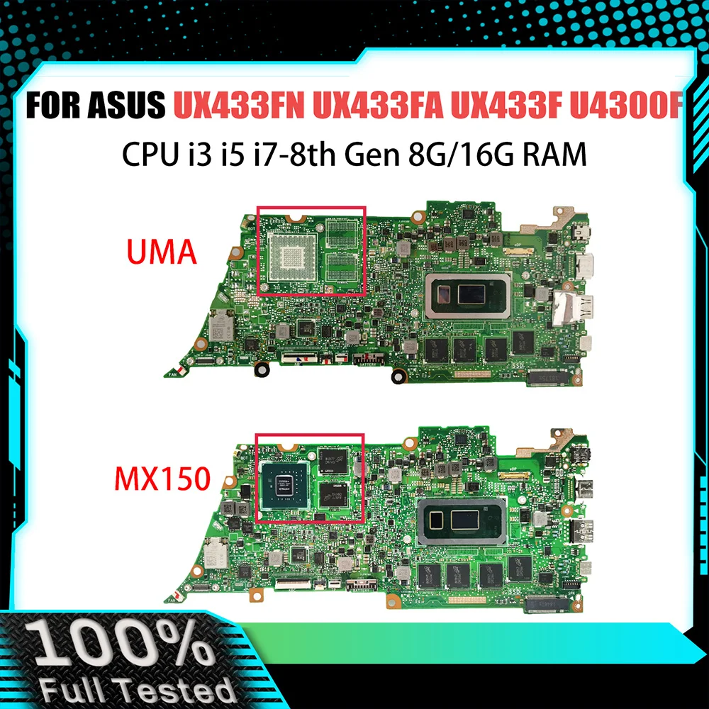 

UX433FA Motherboard For ASUS Zenbook 14 UX433F UX433FN U4300F Laotop Mainboard W/I3-8145U I5-8265U I7-8565U 8GB/16GB-RAM