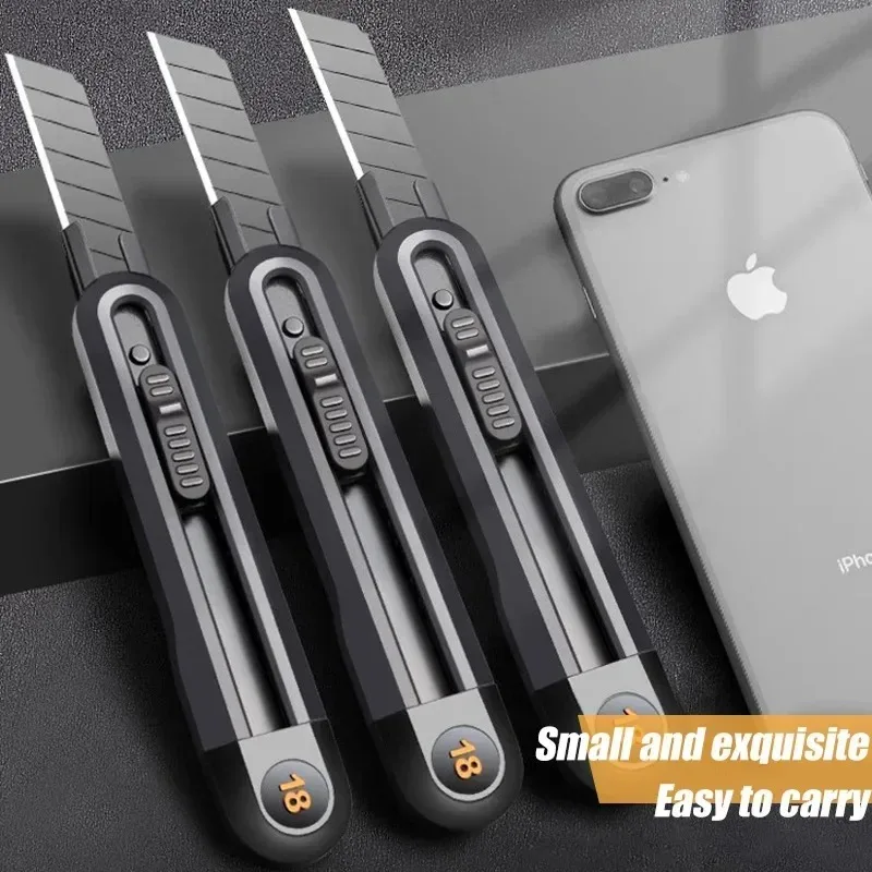 Snap-off Utility Knife Retractable Box Cutters 9mm 18mm High Carbon Steel Blades Auto Lock, for Office Supplies Stationery