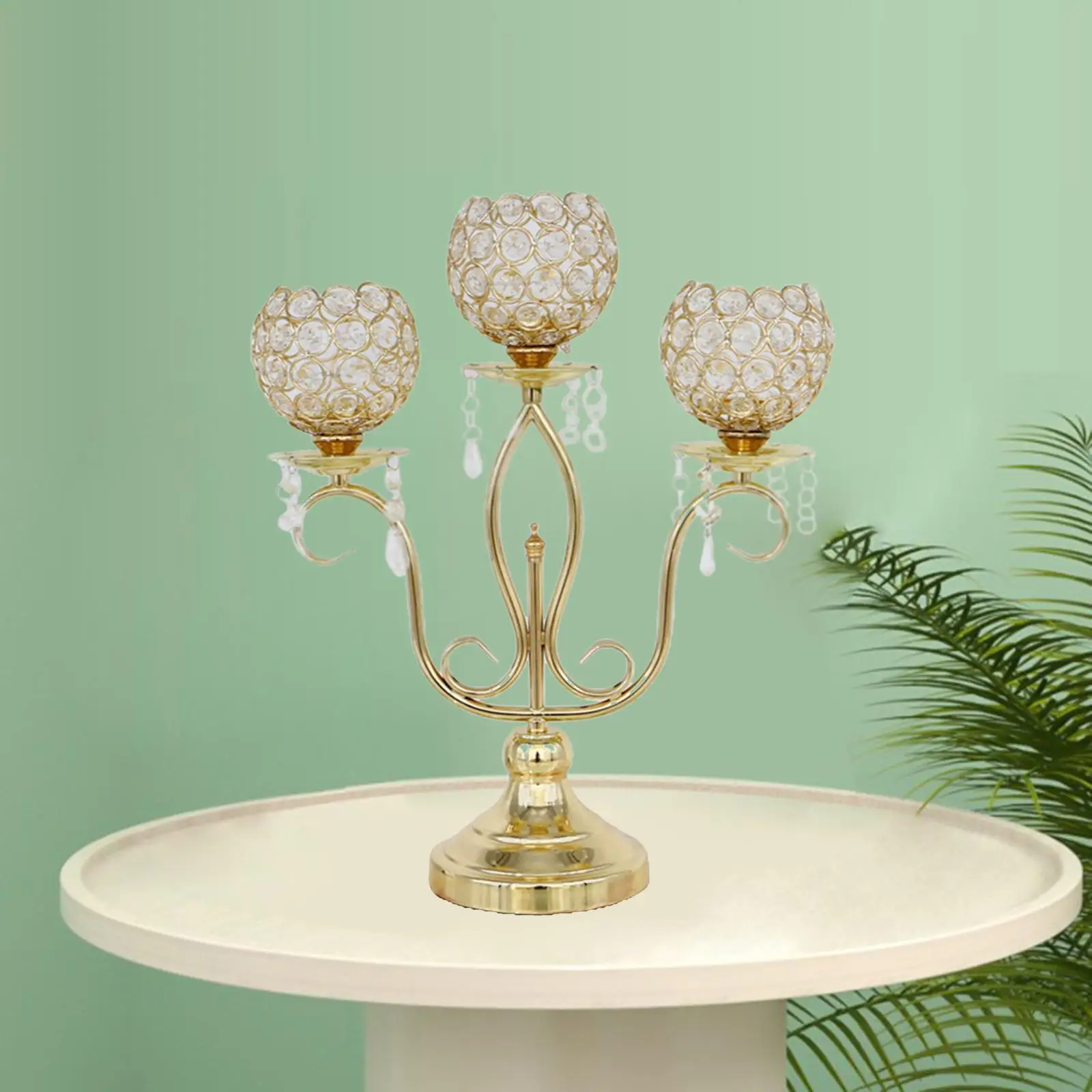 Nordic Gold Crystal Candle Holder 3 Arm Candelabra Wedding Table Centerpiece Iron Glass Tealight Candlestick Decor for Home