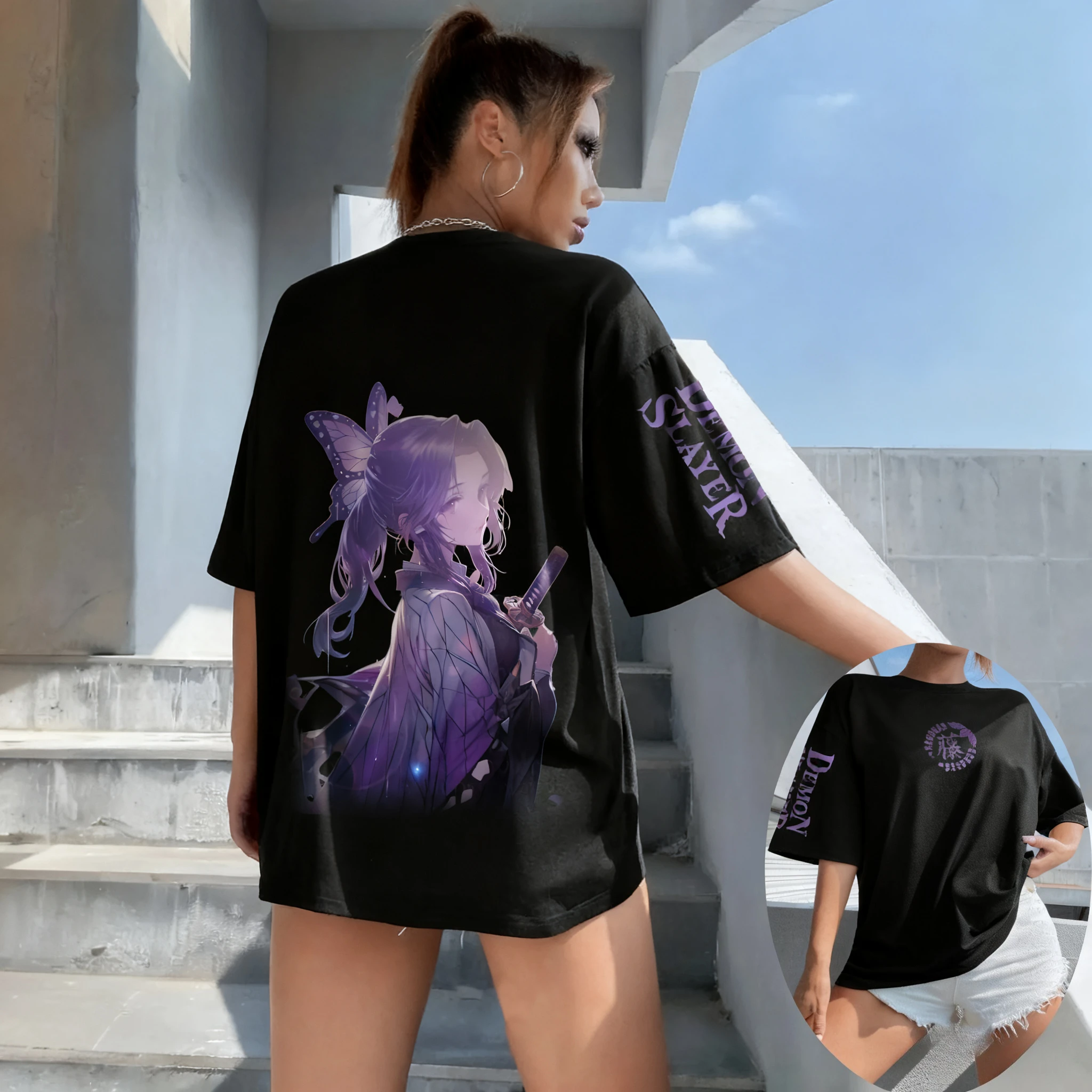 Demon Slayer Casual Women Parent-Child Trend Short Sleeve T-Shirt Spring and Summer Oversized Y2k Comfortable Loose Sports Top