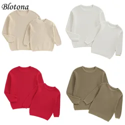 Blotona 1PC Mommy and Me Matching Sweaters Solid Color Knitted Long Sleeve Round Neck Warm Pullover Tops for Autumn Winter