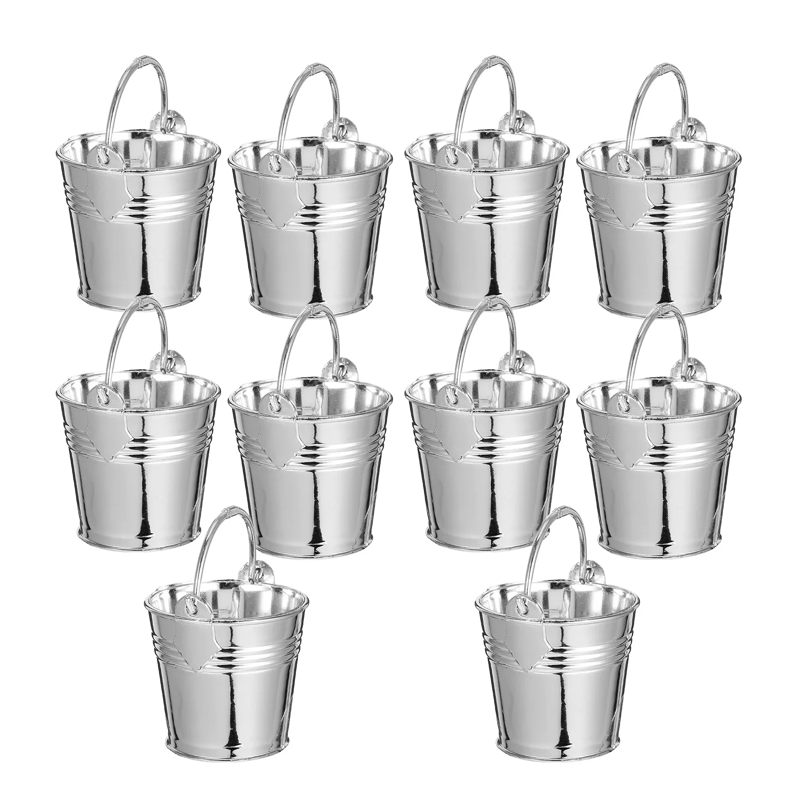 10 pçs baldes de plástico em miniatura acabamento prata pequeno balde com alça para crianças fingir jogar cozinha casa de bonecas decorações de festa