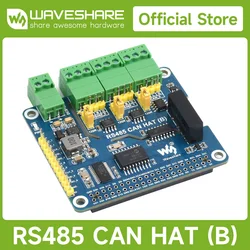 Waveshare Isolated RS485 CAN HAT (B) For Raspberry Pi, 2-Ch RS485 and 1-Ch CAN, Canbus, for Raspberry Pi 5/4B/3B