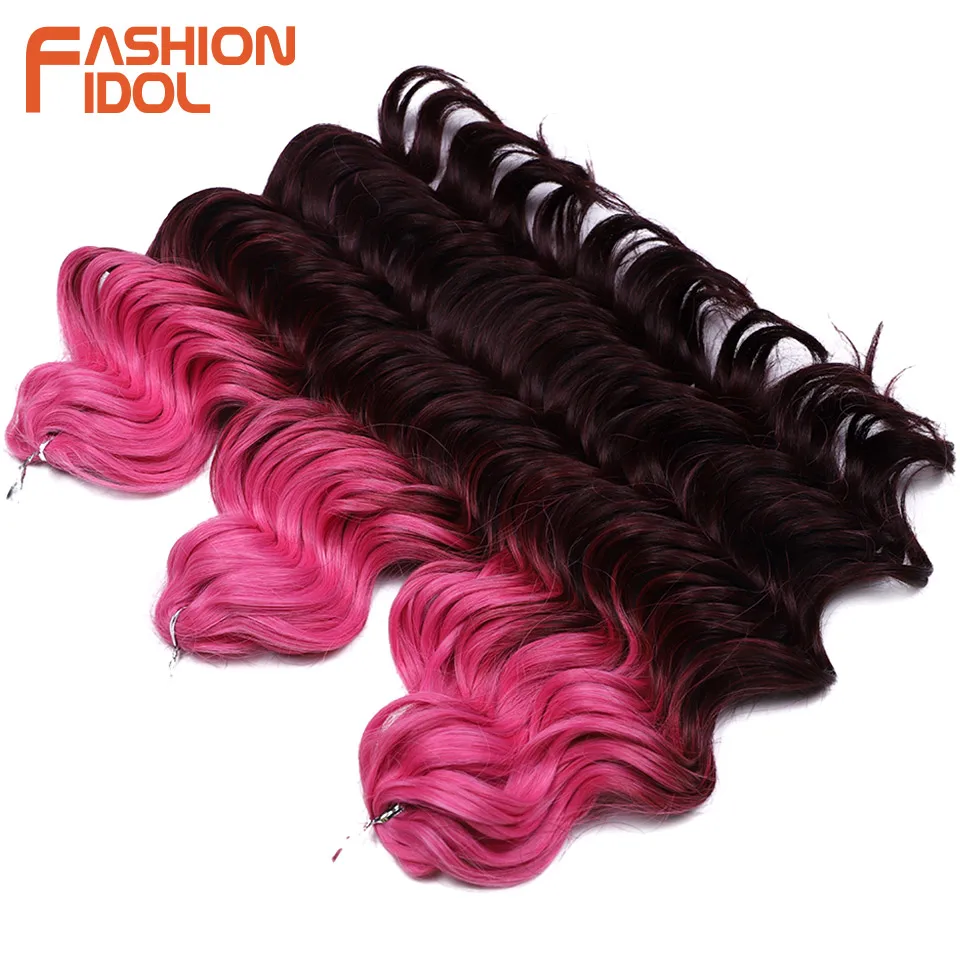 FASHION IDOL 16inch 300g/3ps Deep Wavy Twist Crochet Hair Synthetic Curly Hair Braids Ombre Purple-red Braiding Hair Extensions