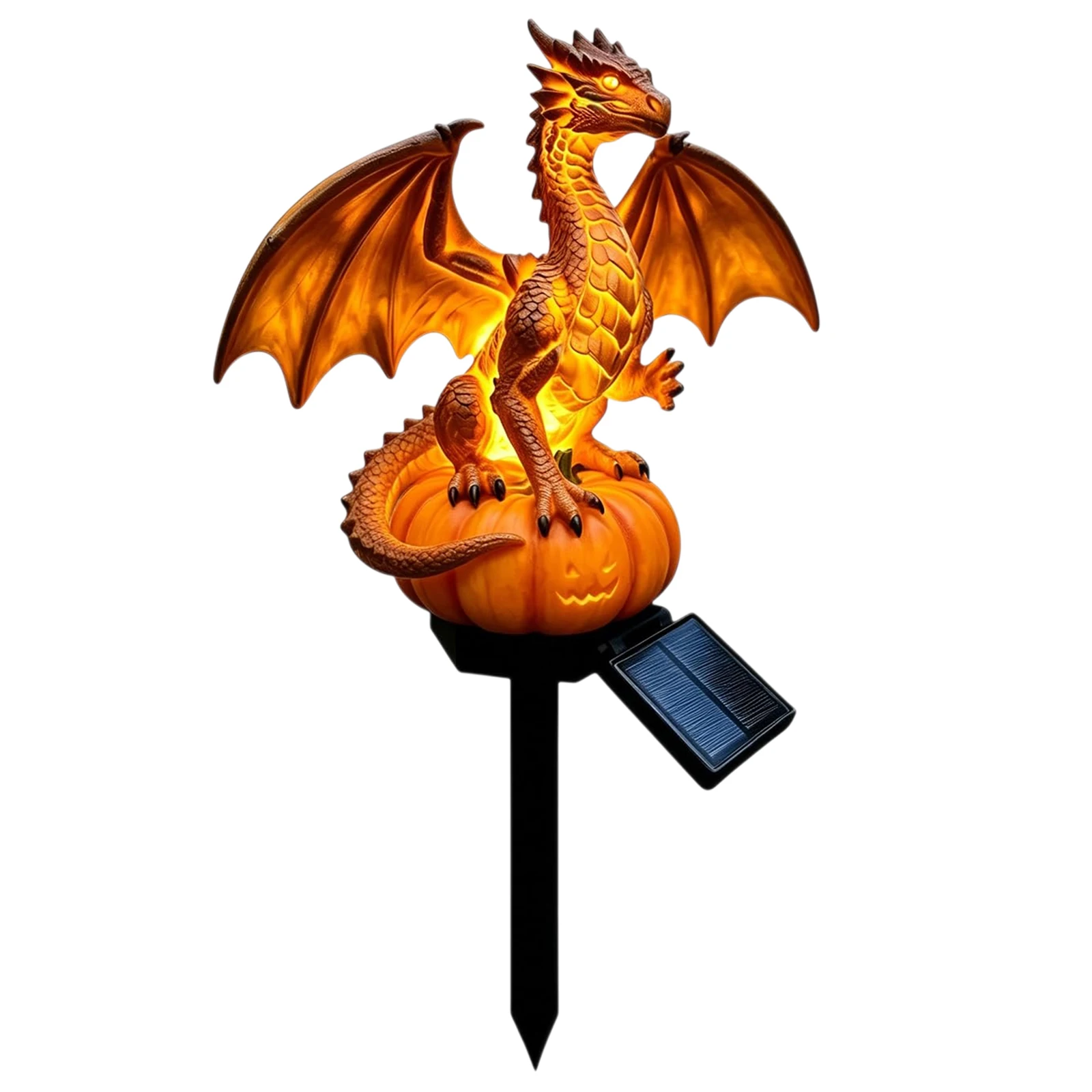 Solar Dragon Stake Garden Light Pumpkin Resin Animal Statue Outdoor Night Lamp Yard Decor