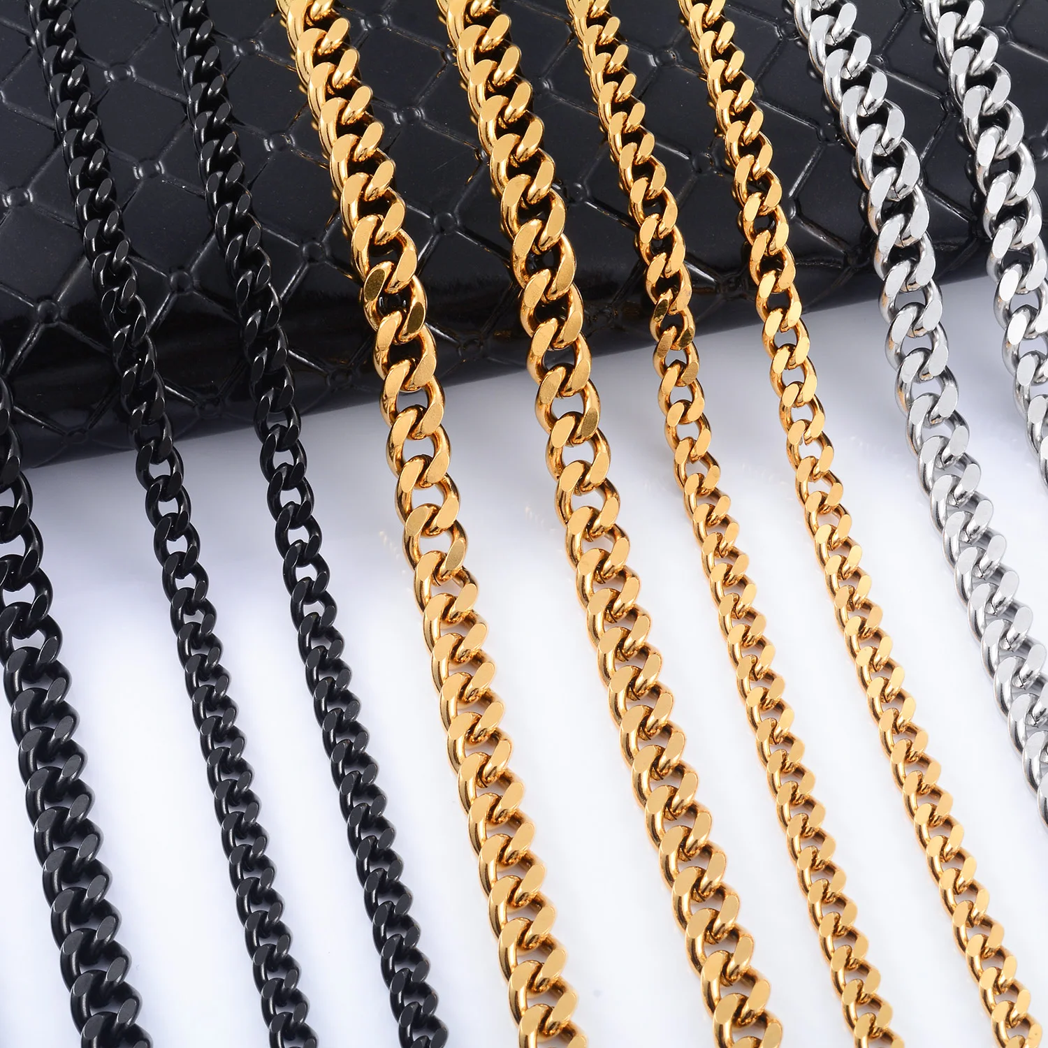 Hip-Hop Edelstahl Kubanische Gliederkette in Gold- und Silberfarbe, Punk-Choker-Halskette, Schmuckgeschenk für Männer und Frauen – Detail 4