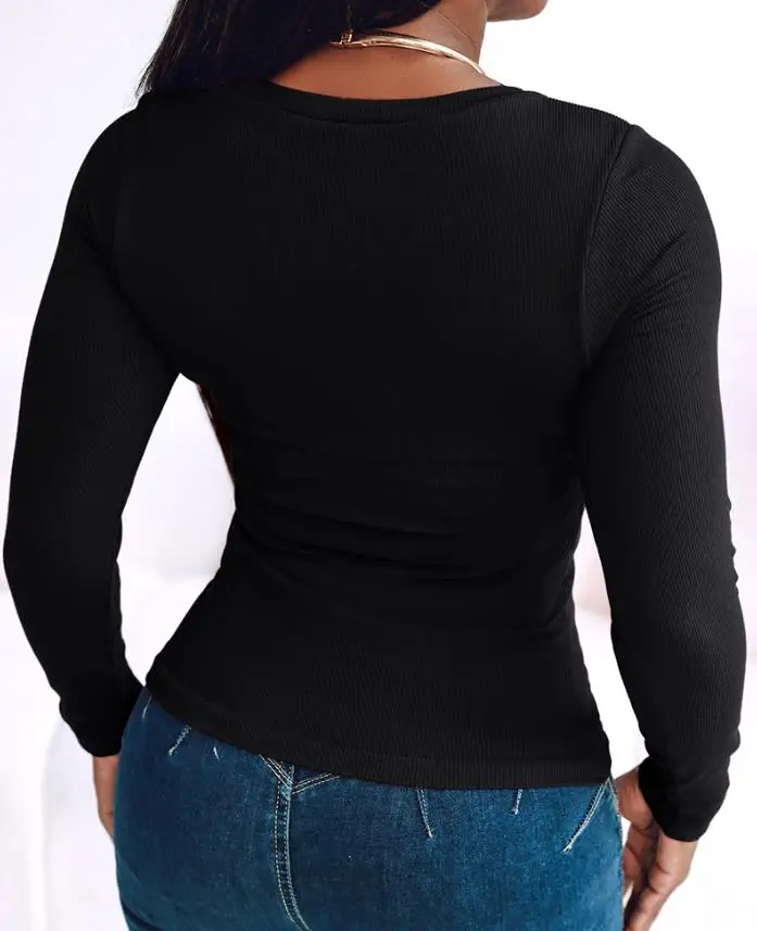 

2025 T-Shirt Women's Fashion Spring/summer Latest Hot Selling U Neck Long Sleeve Built In Bra Shirt Casual Seamless Slim Fit Top