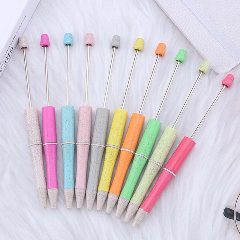 Wheat Straw Beaded Black Ballpoint Pen Diy Custom Beadable Pen Personalized Gifts School Office Writing Supplies Stationery