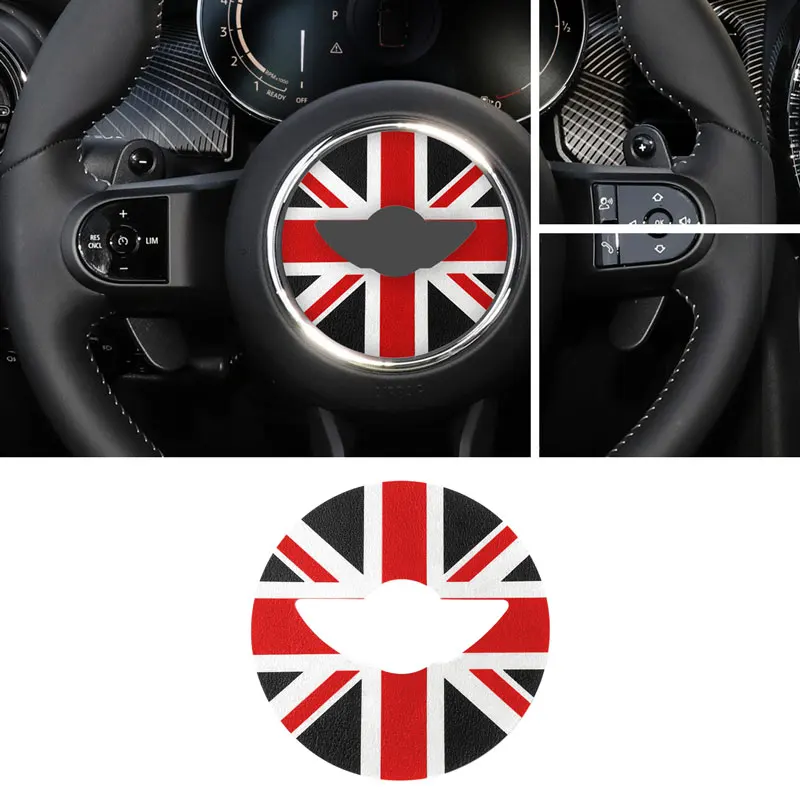 For Mini Cooper R50 R53 R56 R60 F56 F55 Clubman Countryman Car Steering Wheel Center Leather Interior Sticker Decoration