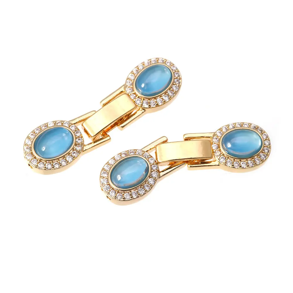 2 مجموعات 18K الذهب اللون النحاس والزركون البيضاوي الشكل أساور ربط المشابك عالية الجودة Diy بها بنفسك مجوهرات اكسسوارات صنع المواد #3