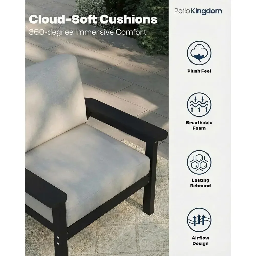 Patio urniture Set 3 Seats, HDPE Outdoor Sectional with Washable Gray Thick Cushions, Coee Table & Side Table, Patio Contion Set