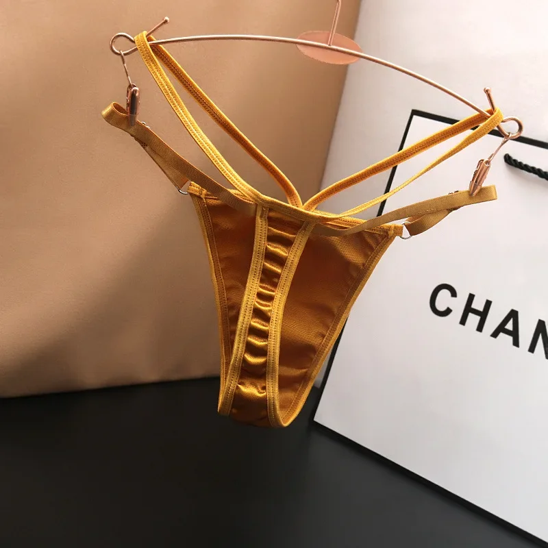 Sexy Panties Satin Silk Slip Underpants Women\'s Seamless Hollowed-out Solid Color Japanese Cotton Adjustable Lingerie Thong