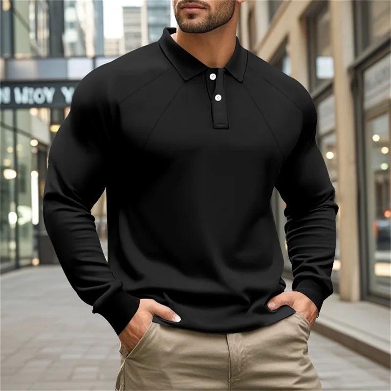 Men s Classic  Fit Button Down Long Sleeve Shirt with Turn Down Collar in Solid Color for Spring and Autumn Casual Wear