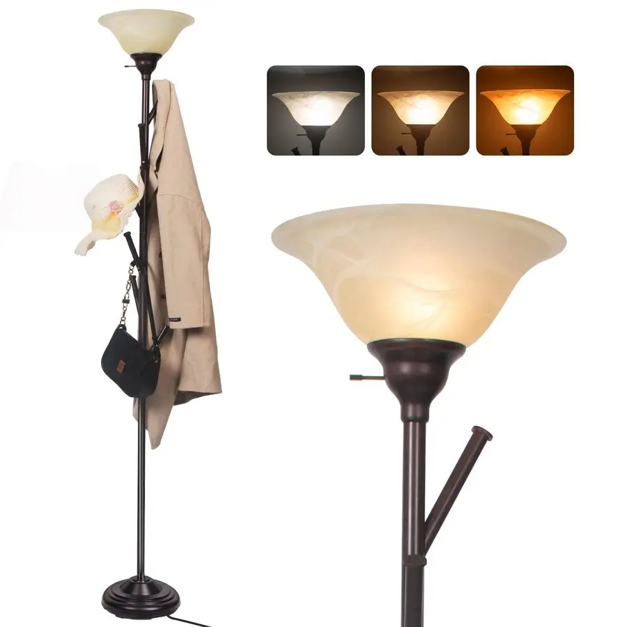 

Tall Lamp with Standing Coat Rack Tree, Torchiere Floor Lamps with 6 Hooks, Coat Rack Lamp Special for Bedroom, Entryway, Corne