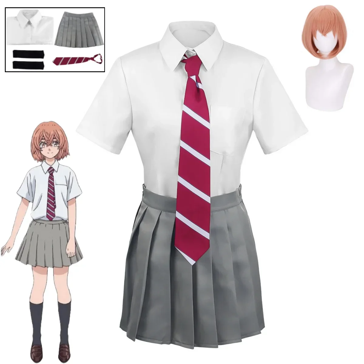 

Anime Tokyo Revengers Tachibana Hinata Cosplay Costume White Shirt School Uniform JK Short Skirt Uniform Carnival Party Clothing