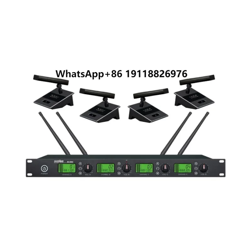 

Professional 4 Desktop Mic Unit Wireless Microphone System 4 Channel Uhf Sound System with Multiple Microphone