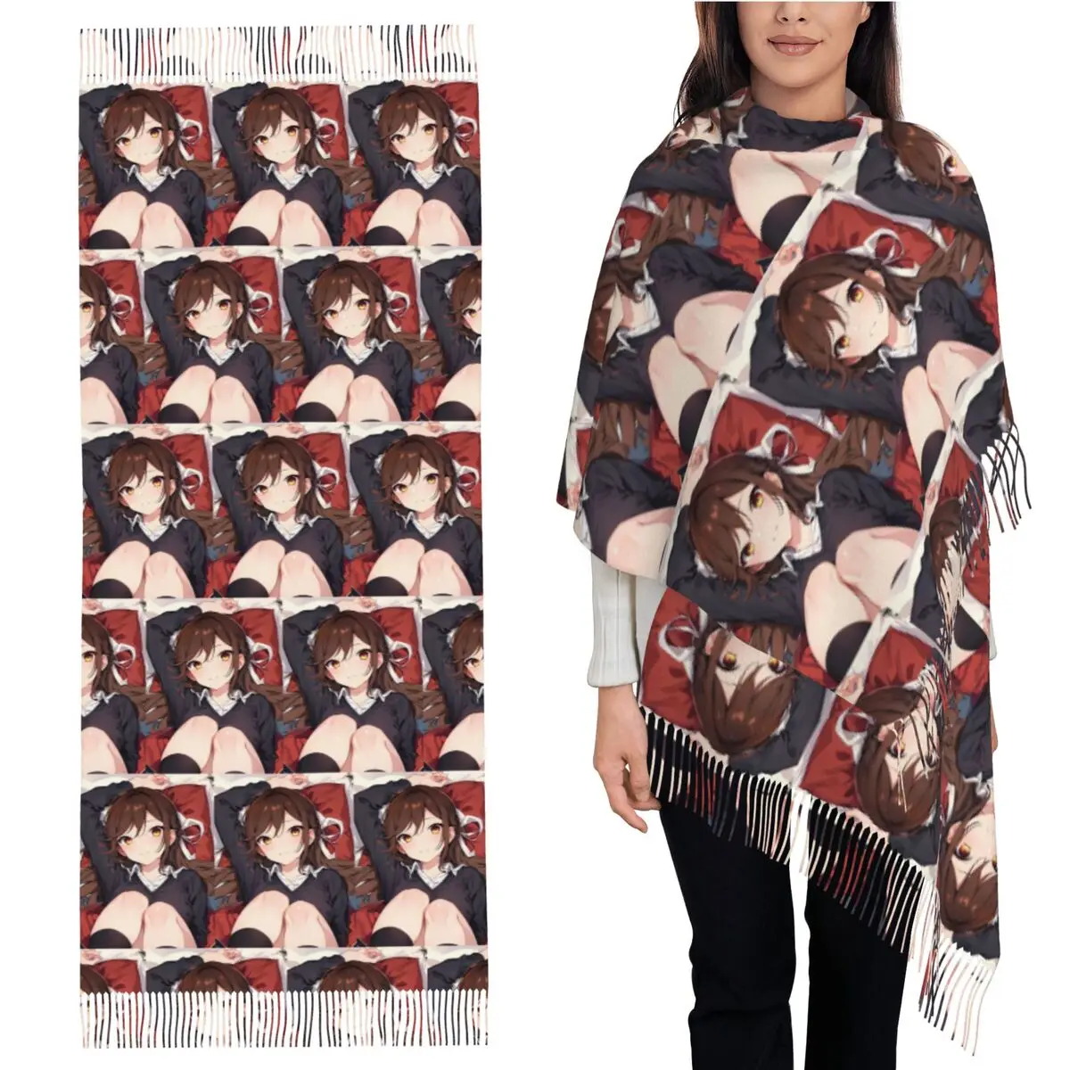 

Kyouko Hori Расслабляющая поза Horimiya Аниме Шарф для девочек Шарфы с кисточками Женские мягкие теплые шали и накидки Длинная осенне-зимняя шаль