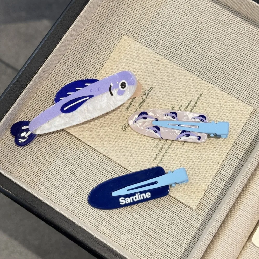 Nouveau mignon dessin animé Sardines pince à cheveux drôle poisson forme acétate matériel frange épingle à cheveux Flyaway pince à cheveux tenue décontracté