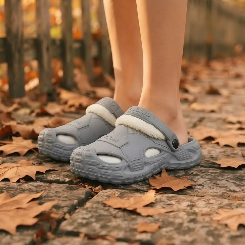 Men Winter Fleece Lined Clogs Adjustable Back Strap Non Slip EVA Warm Mules Indoor Outdoor Slippers