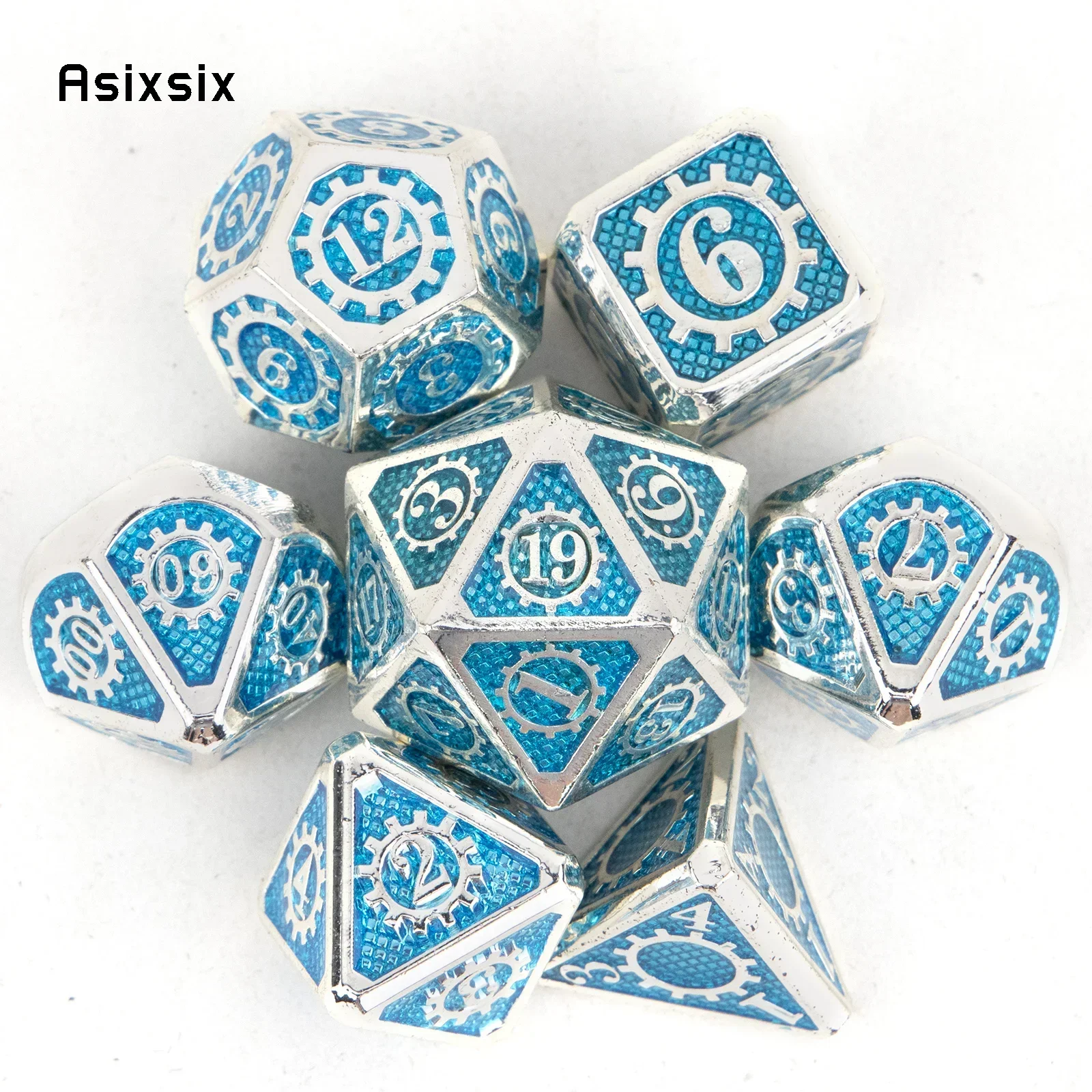 

7 Pcs White Green Gear Wheel Metal DicePerfect For Rpgs, Board Games, And Card Games.Dice For Games, Dnd Dice Set