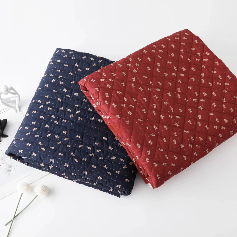 

Bear Print Triple-Layer Quilted Cotton Fabric Warm Winter Material for Kids' Coats Vests Designer Fashion Apparel Textile
