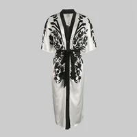 UOOZEE Office Ladies Office A-line Dress 2025 New Summer Half Sleeves V-Neck Tied Waist Flower Printed Evening Midi Dresses - Image 4