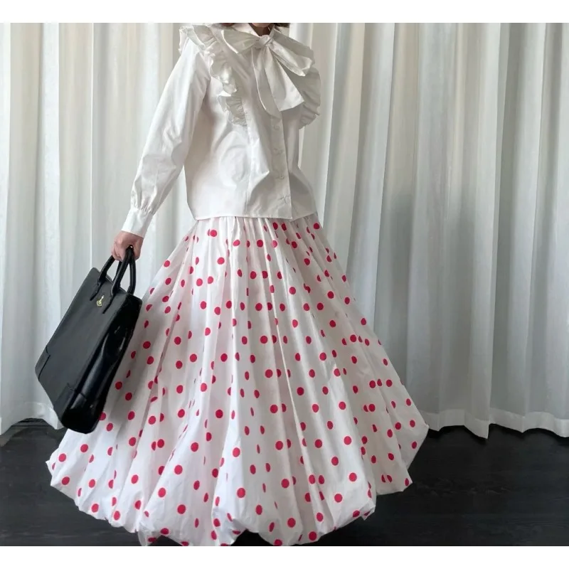 Polka dot Japanese skirt summer loose swing women's long skirt